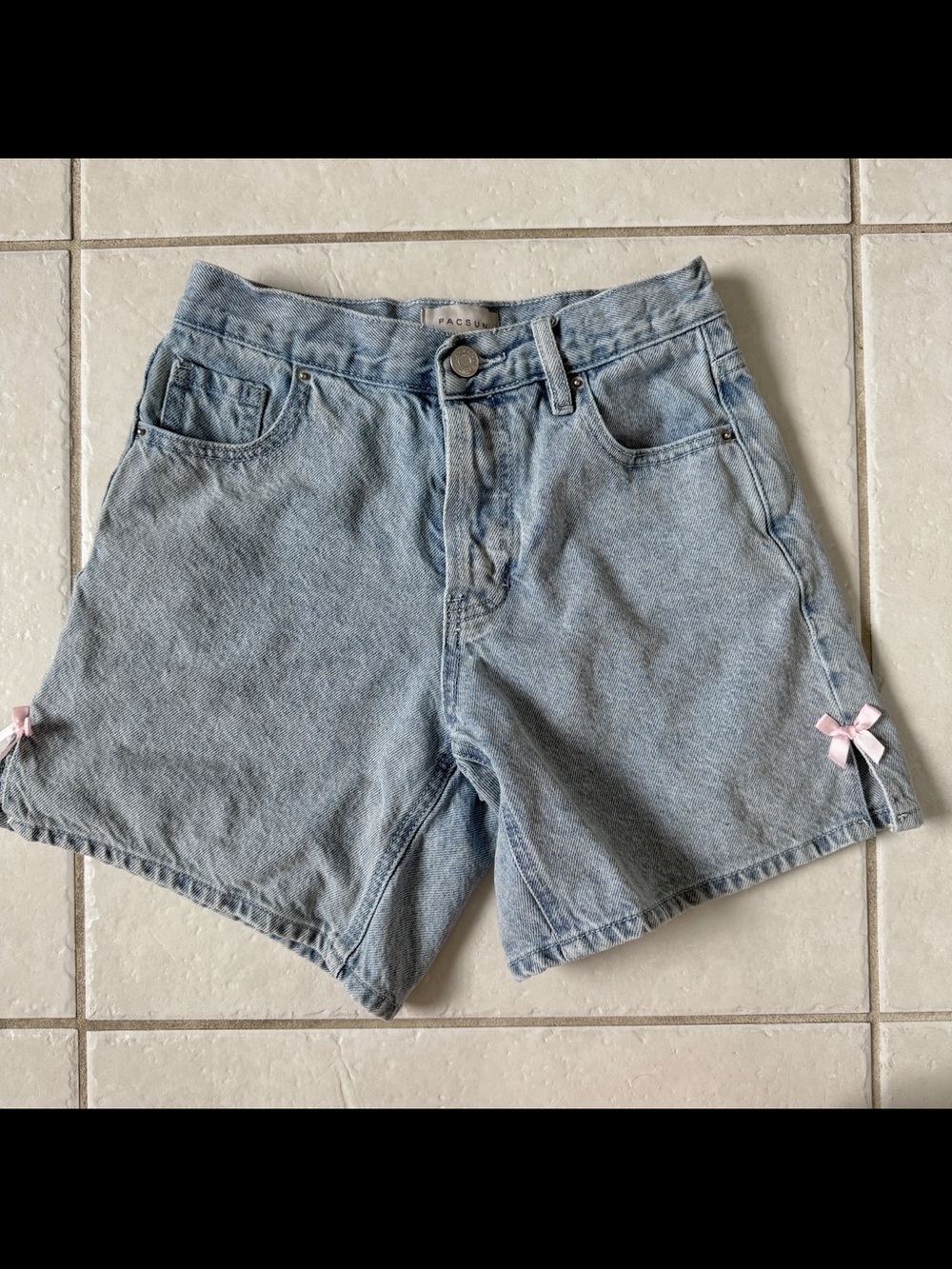 PACSUN High Rise Jean Denim Shorts Pink Bow Coquette size XXS size 22